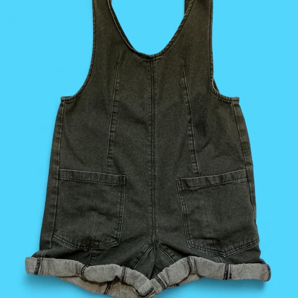 Black wash denim shortalls